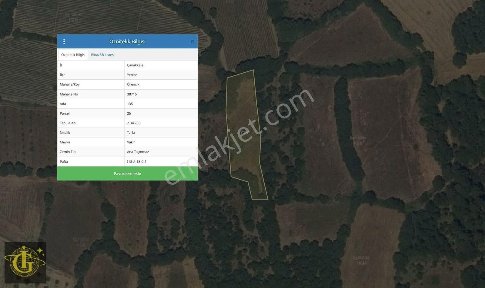İkoniyumdan Çanakkale Yenicede Müstakil Tapu 2346 M2 Tarla
