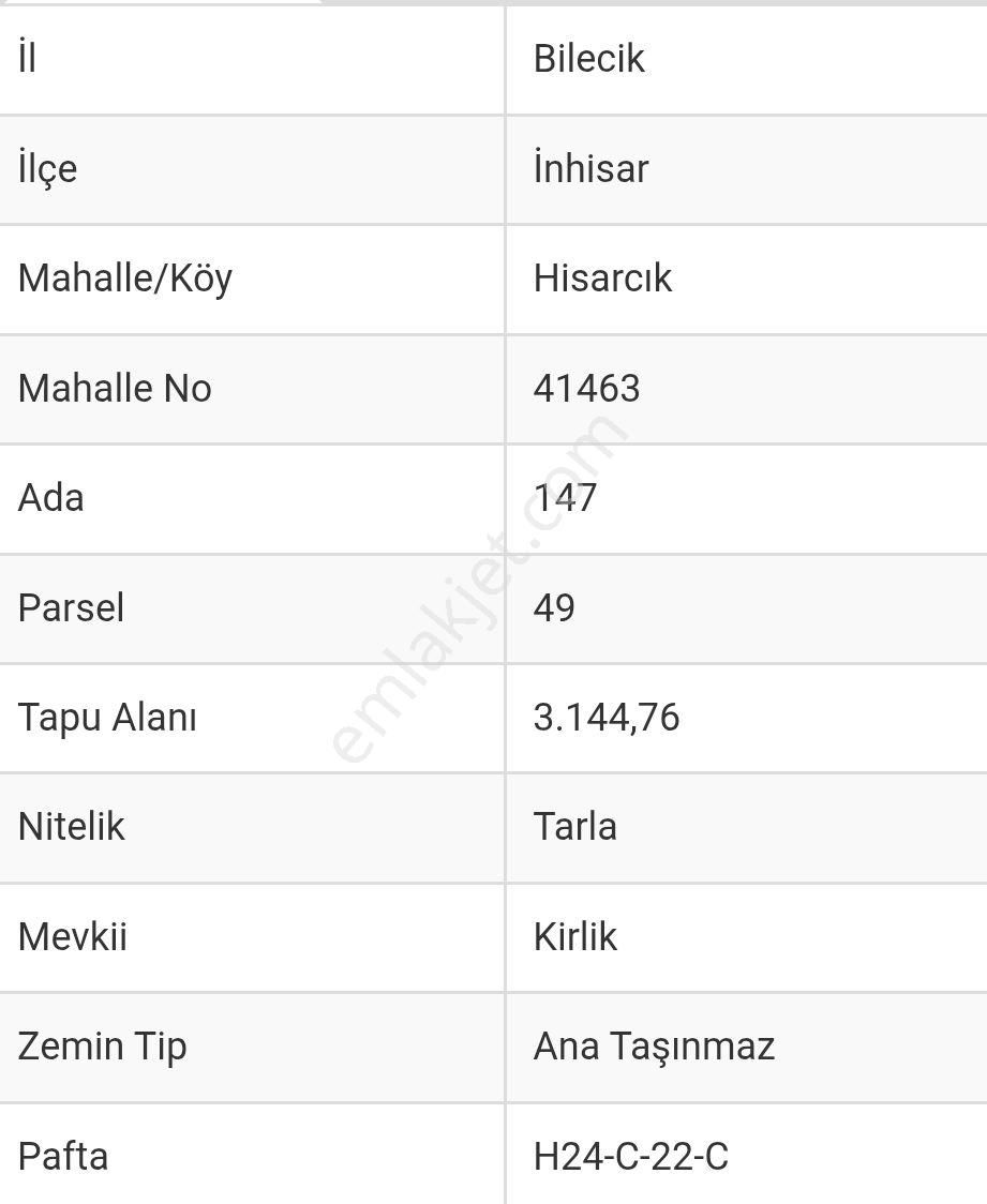 Afyon Prestij Gayrimenkulden Bilecik / İnhisar / Hisarcık Satılık Tarla - Görsel 3