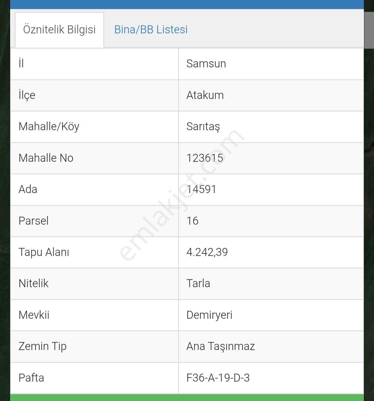 Atakum Sarıtaş Da İmar'a Sınır Tek Tapu 4242 M Tarla