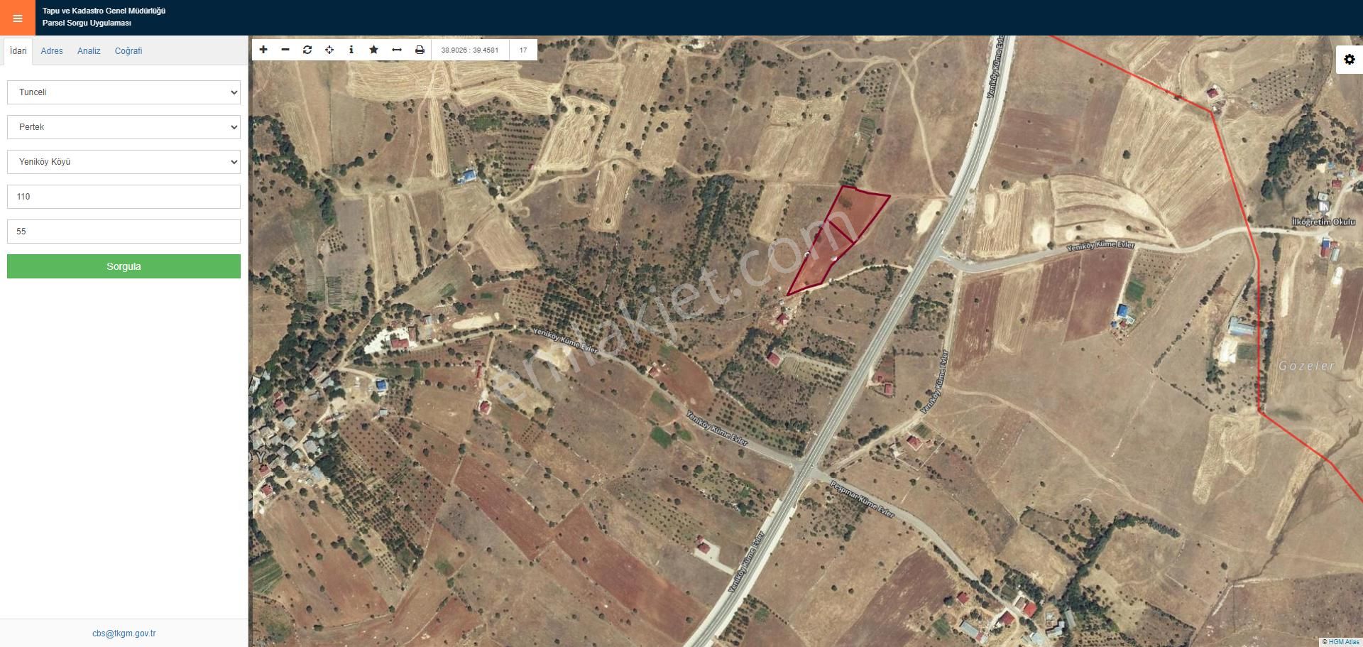 Tunceli Pertek Yeni Köyde Anal Yola İkinci Parsel Kadastro Yolu Mevcut 6.602 M2 Tarla