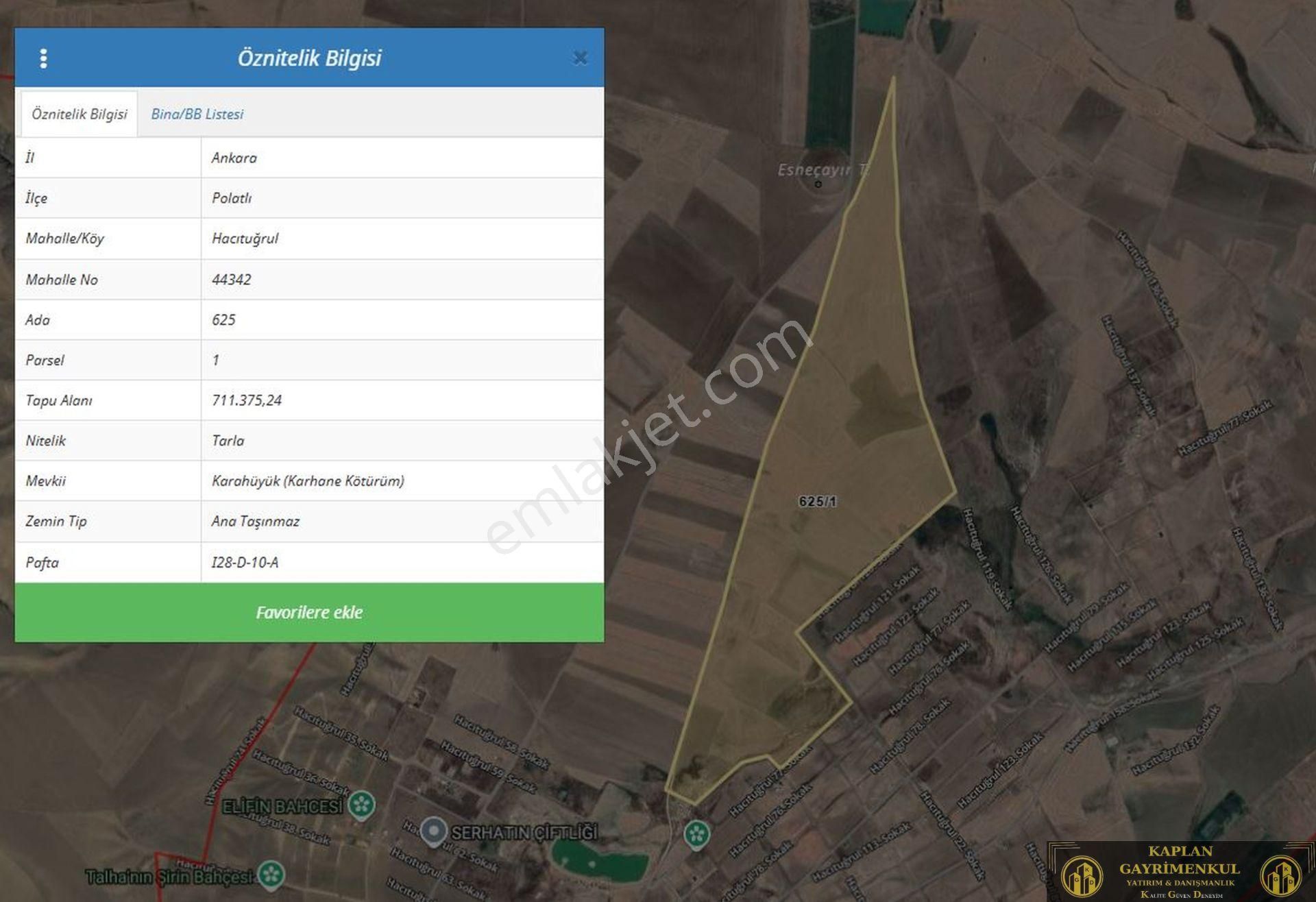 Kaplan Gyd’den Ankara Polatlı Hacıtuğrul Mah. 4000m² Satılık İmara Sıfır Göl Manzaralı Hisseli Tarla