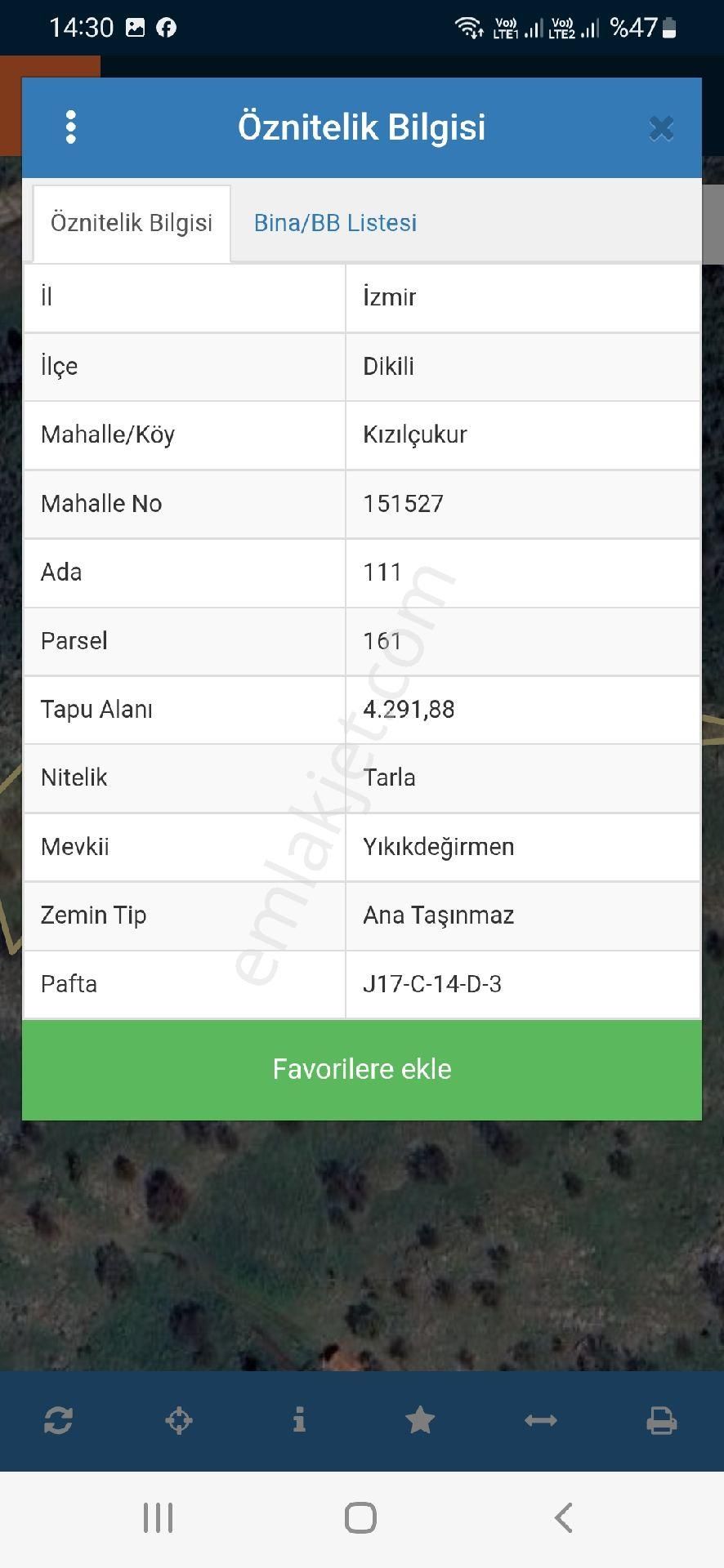 İzmir Dikili Kızılçıkur'da Müstakil Tapulu Satılık 4291m2 Tarla