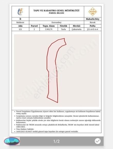 Balıkesir Dursunbey Kavak 5963 M² Tarla