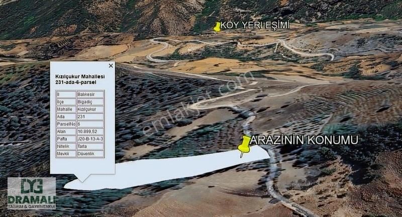 Balıkesir Bigadiç Kızılçukur 10.900 M2 Yola Cephe Tarla Su Var