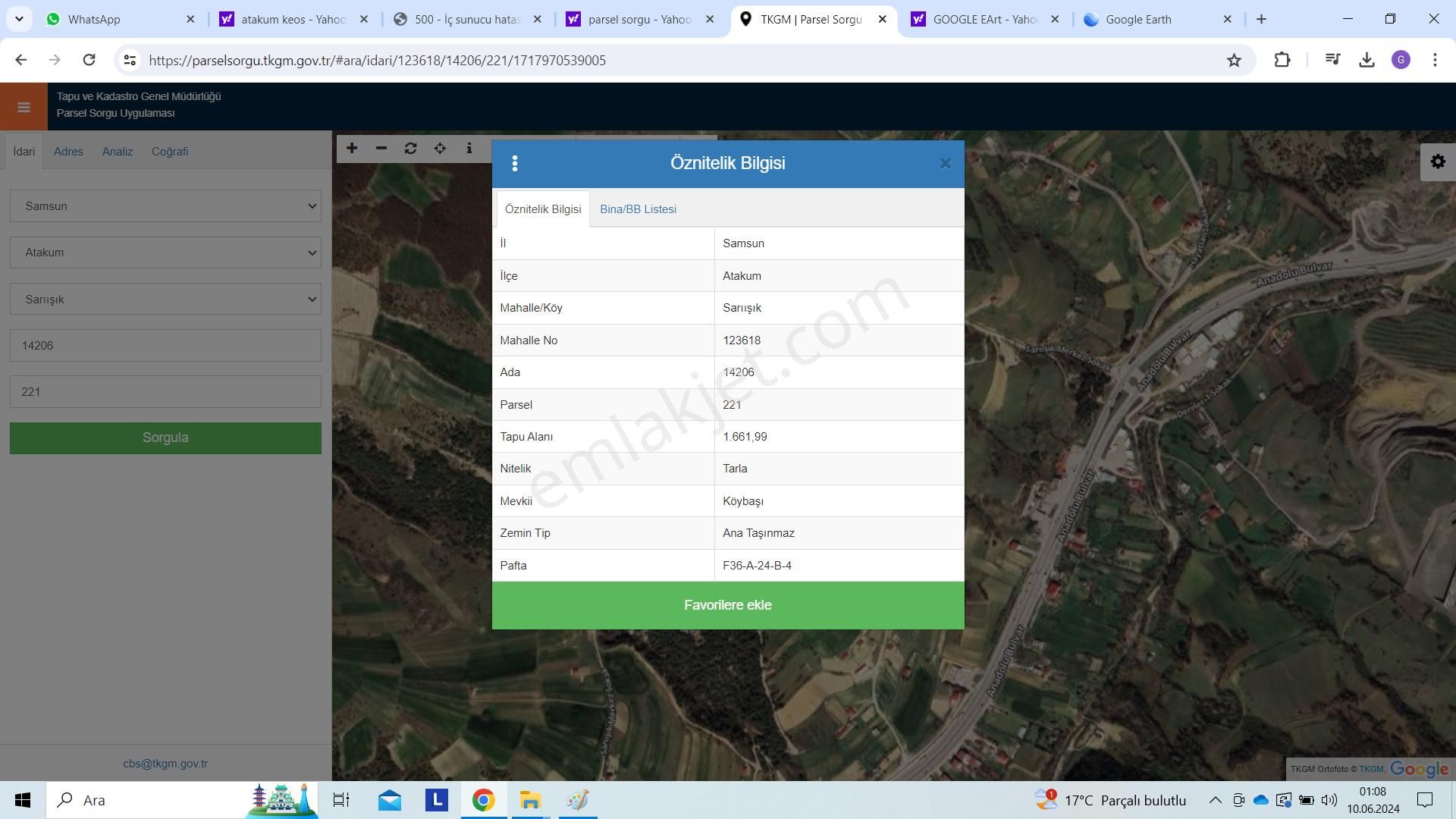 Lider'den Samsun Atakum Sarıışık Köyünde 1661m2 Tarla Tek Tapu - Görsel 4