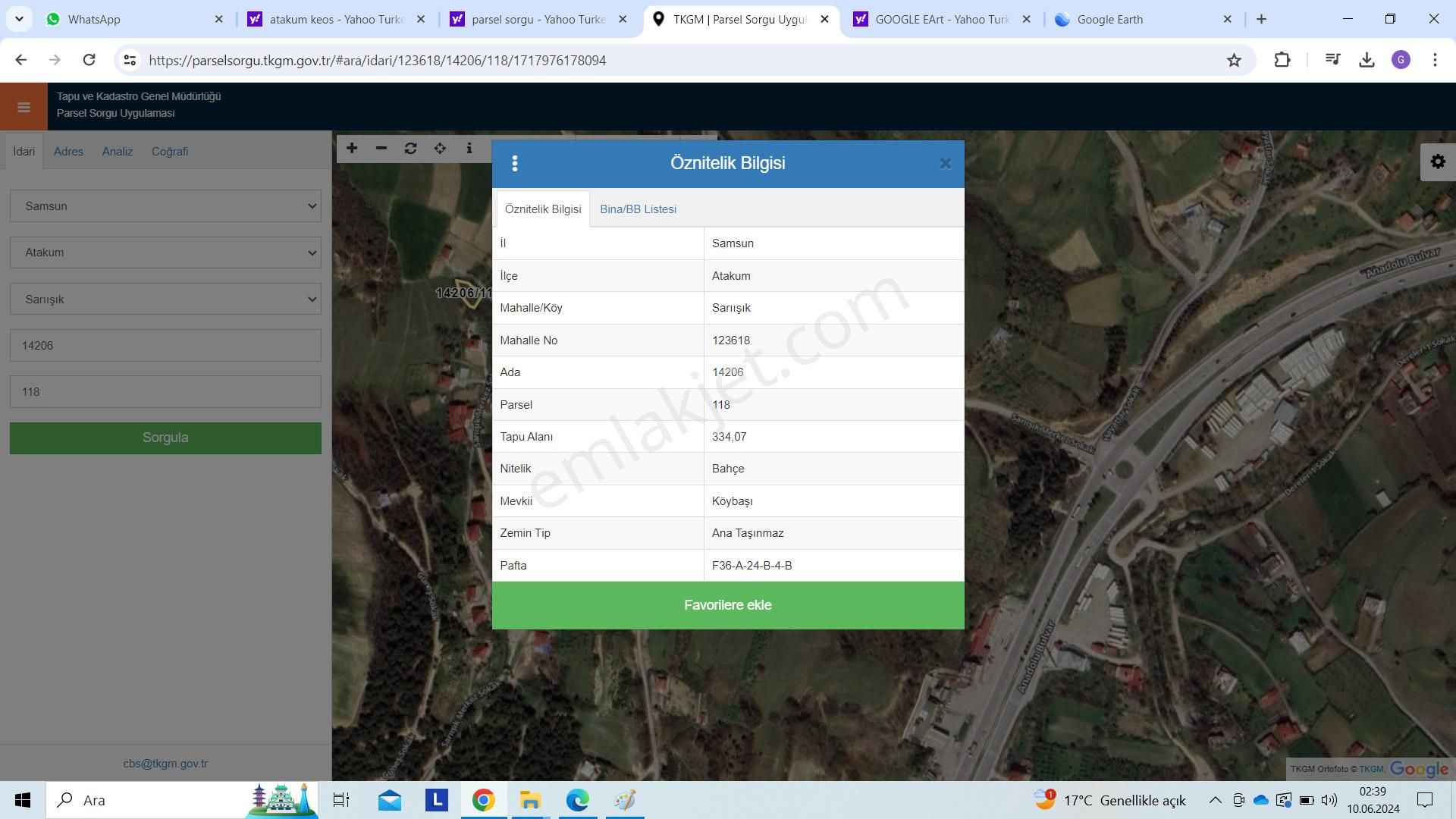 Lider'den Samsun Atakum Sarıışık Köyünde 334 M2 Tarla Tek Tapu