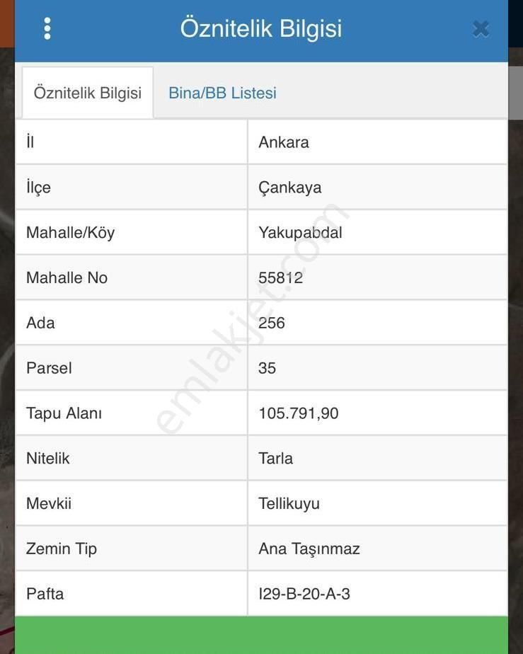 Çankaya Yakupabdalda 256 Ada 35 Parsel 1500m2 Hisse