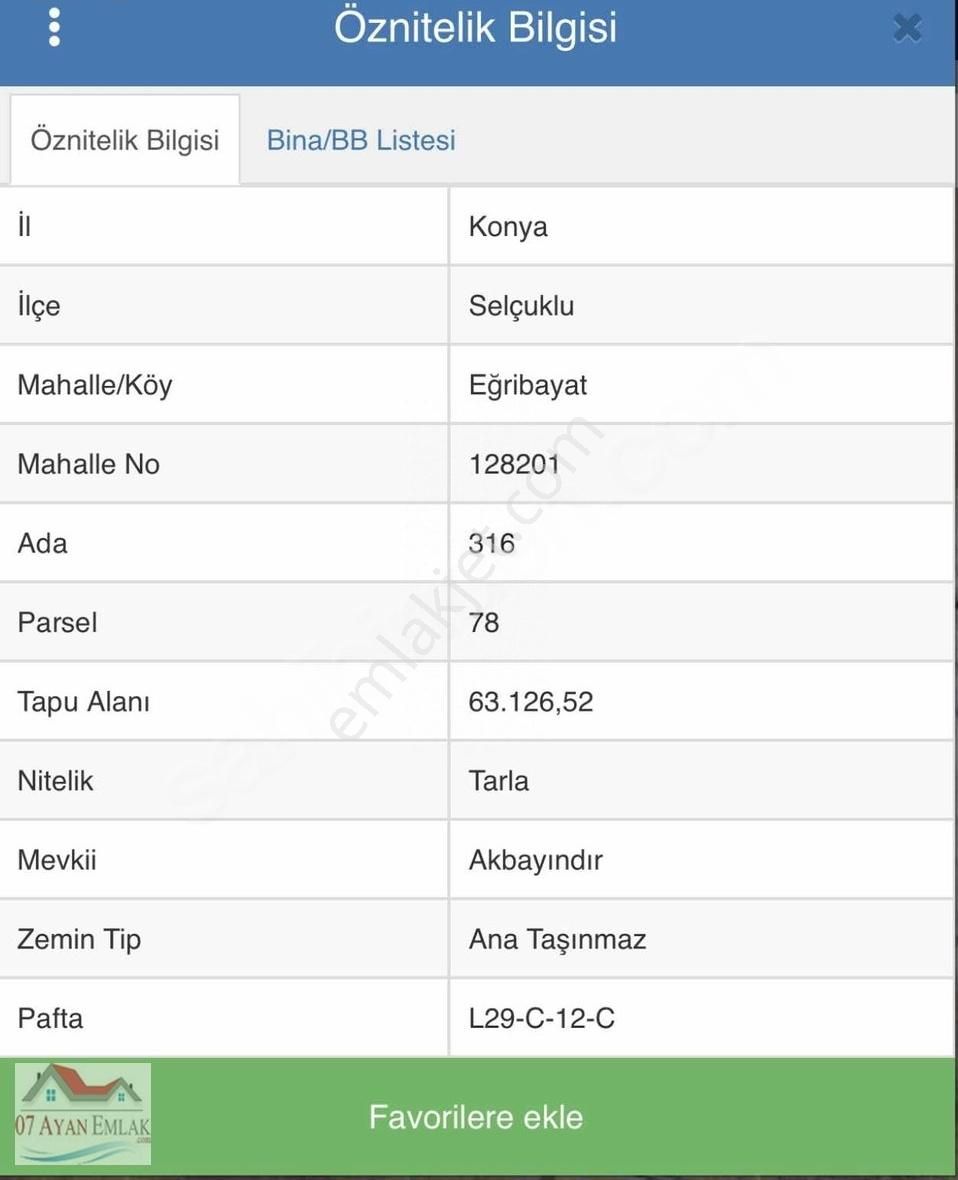 Konya Selçuklu Eğribayatta İki Tarafı Yol Olan 63 Dönüm Tarla