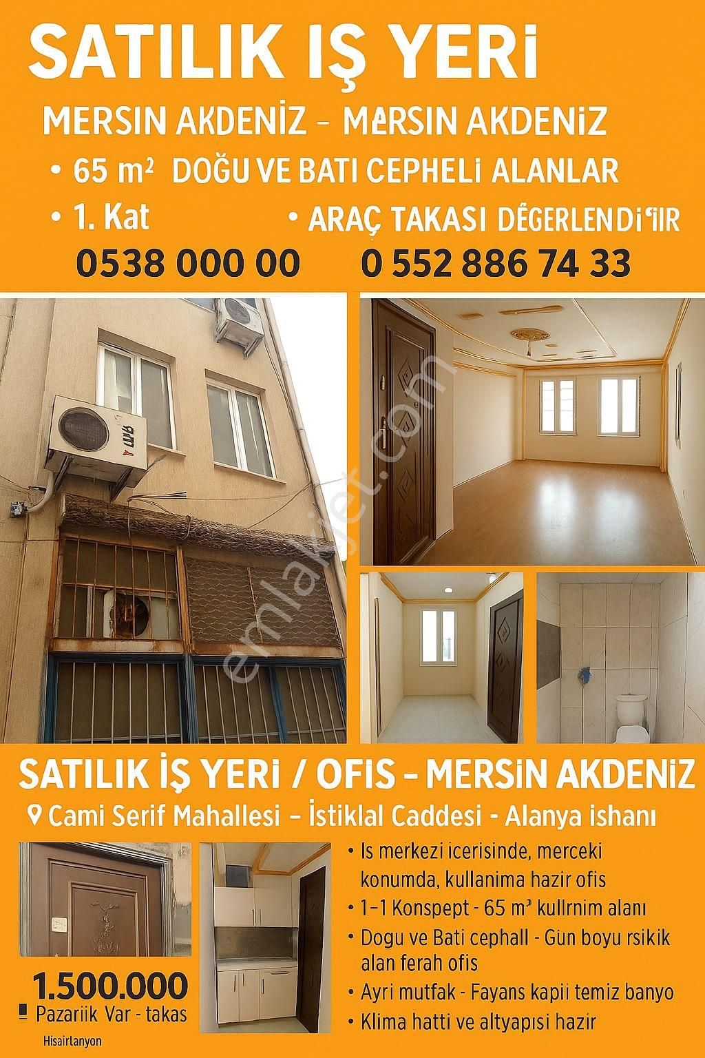 🔷 Satılık İş Yeri / Ofis – Mersin Akdeniz📍 Cami Şerif Mahallesi – İstiklal Caddesi