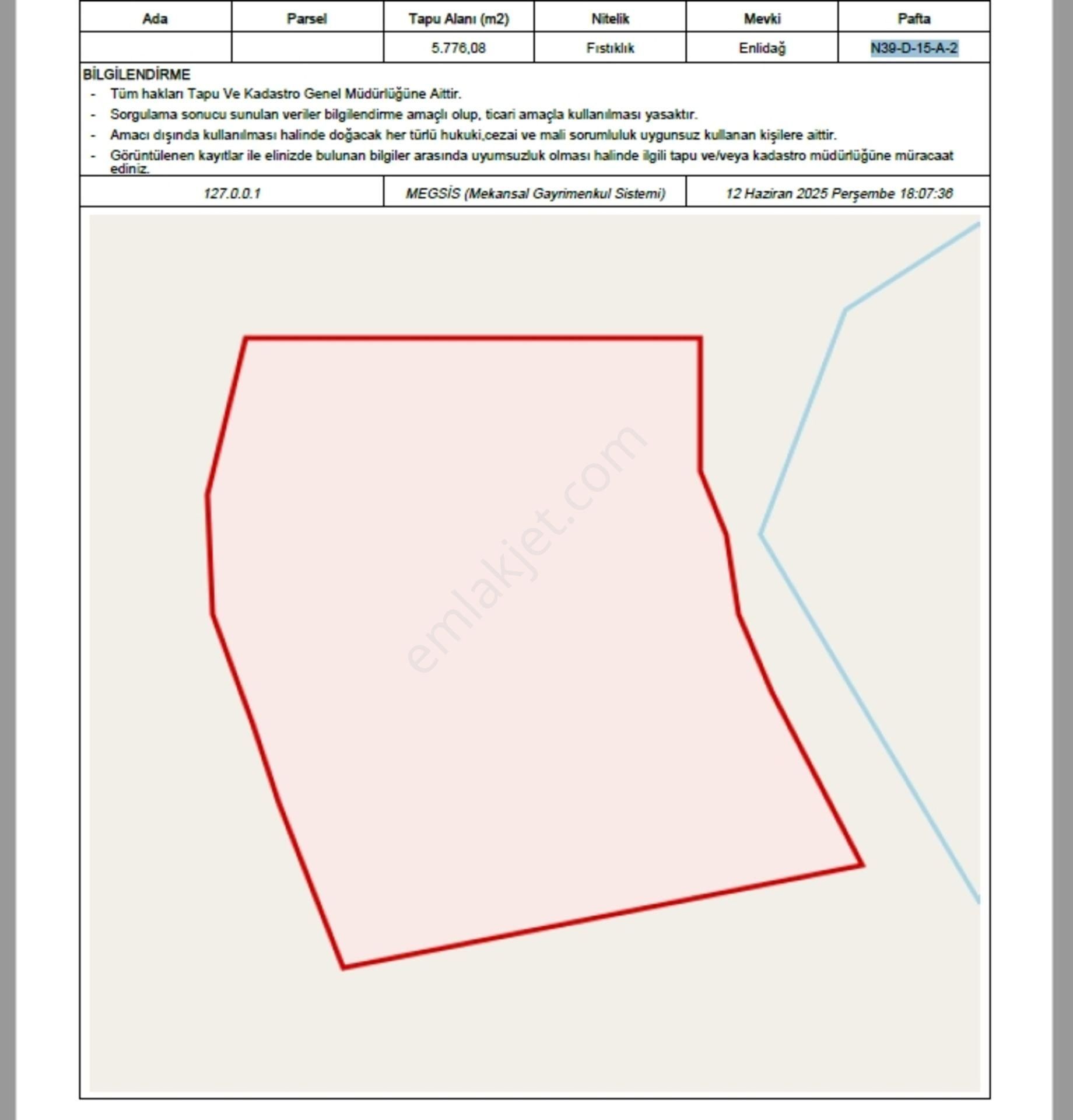 Nizip Tatlıcak Da 5770 M2 Yatırımlık Tek Tapu Fıstıklık