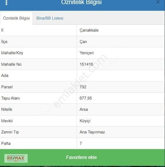 Remax Anka'dan Çanakkale Çan'da İmarlı 677,95 M2 Müstakil Arsa