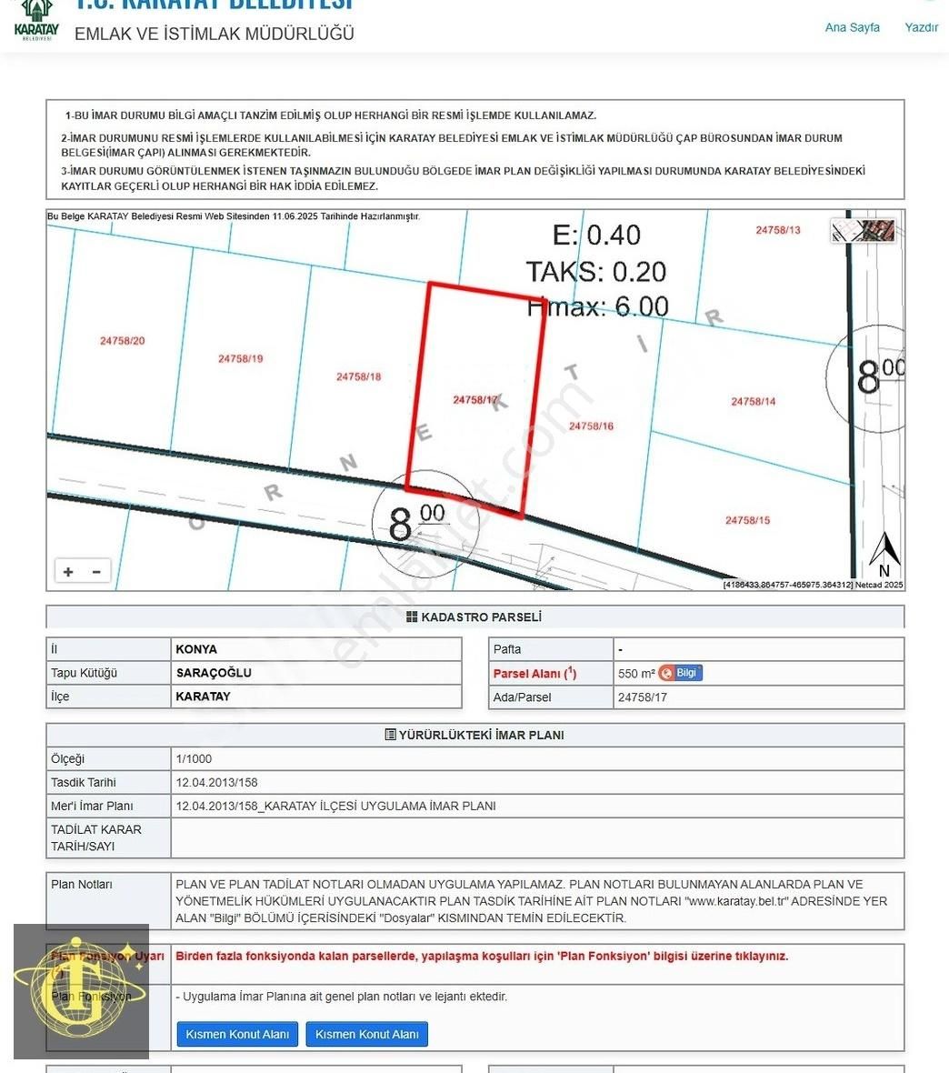 İkoniyum'dan Saraçoğlu İho Arkası 2 Kata İmarlı 550 M² Arsa