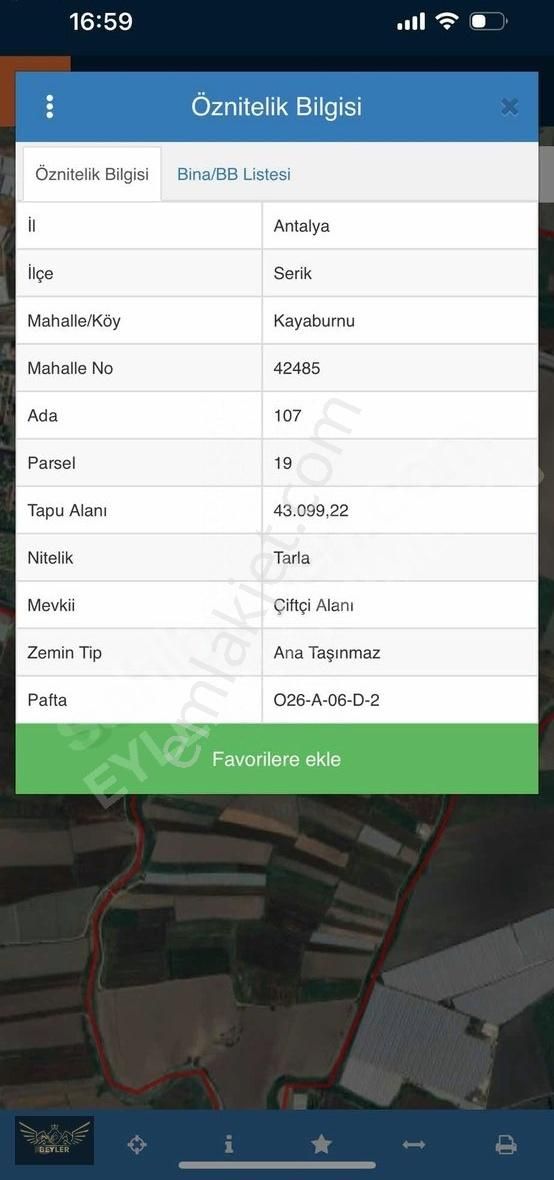 Antalya Serik Kayaburnu Mahallesinde Müstakil Tarla