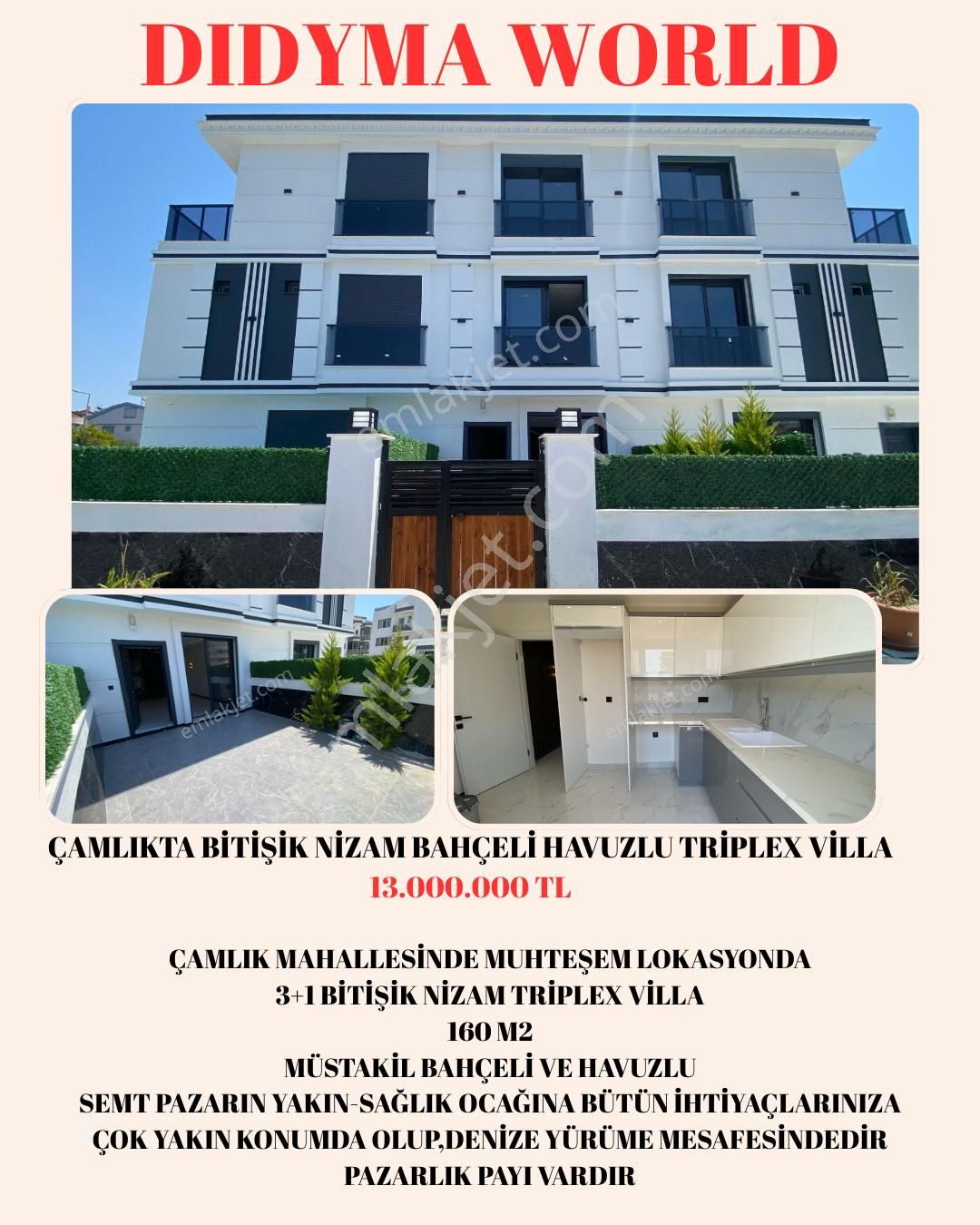 Çamlıkta Bitişik Nizam Bahçeli Havuzlu Triplex Villa