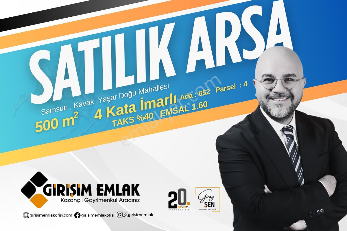 4 Kat İmar 1.60 Emsal %40 Taban 500 M2 Satılık Arsa