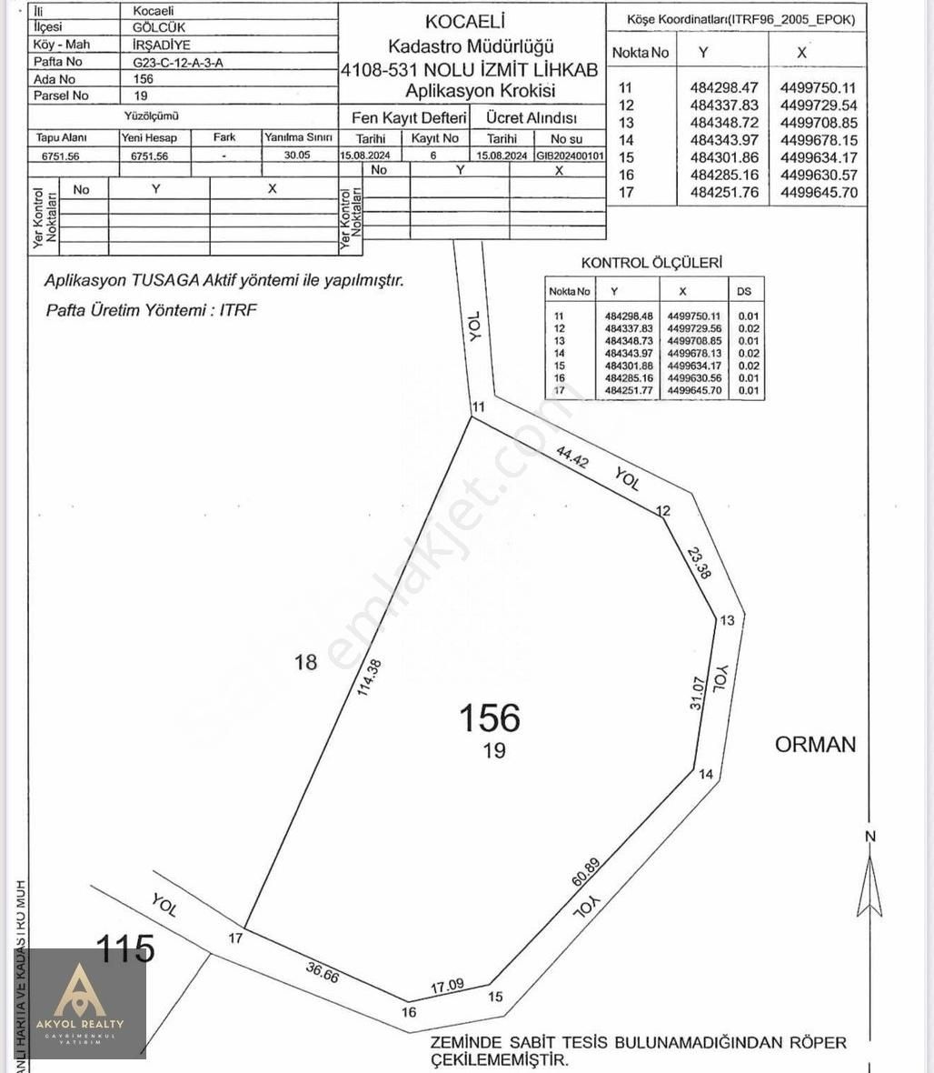Gölcük/irşadiye Köyü 6751 M2 %5 İmarlı Satılık Tarla