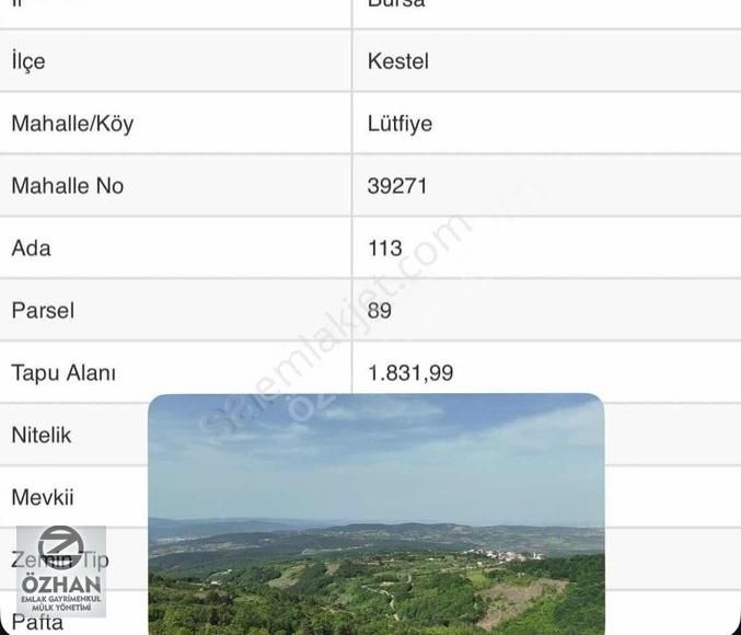 Özhan Emlaktan Kestel Lütfiye'de Satılık Hobi Bahçesi 1831 M2