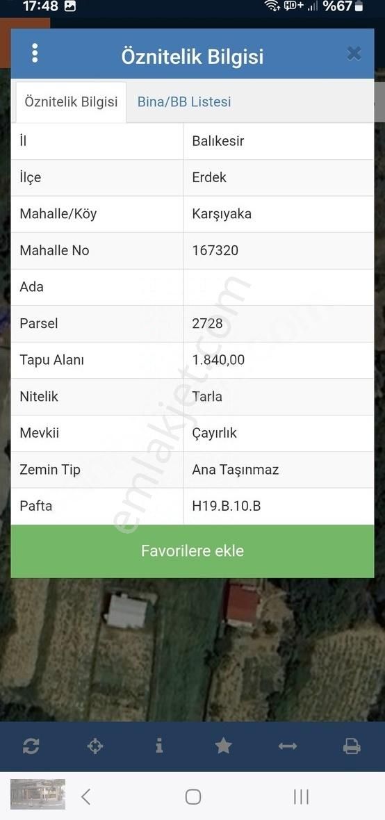 Erdek Prestijden Karşıyakada 1840m2 Tarla Anayola 50m.