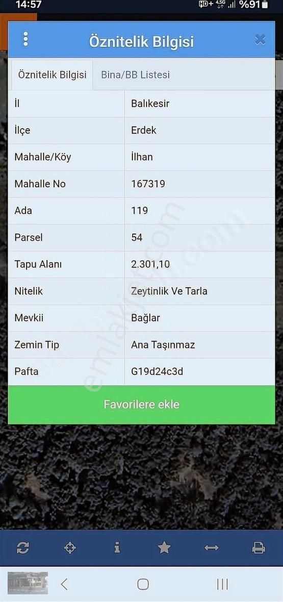 Erdek Prestijden İlhan Köyde Denize 100m. 1150m2 Hisse