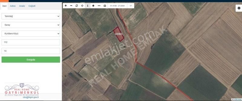 Real Home'dan Tekirdağ Kurtdere'de Fabrika Arkası Tarla 1750 M2