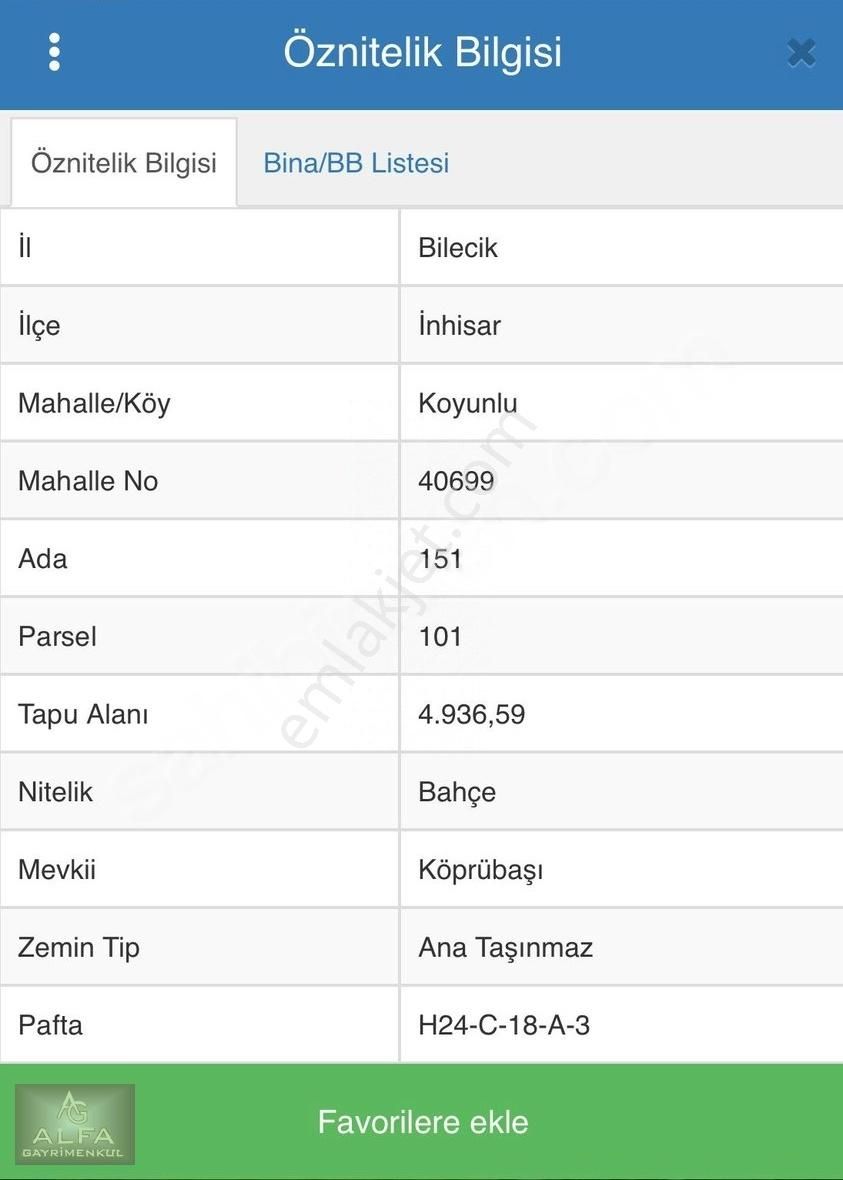 Bilecik İnhisar Koyunlu Köyünde 5 Dönümlük Satılık Tarla