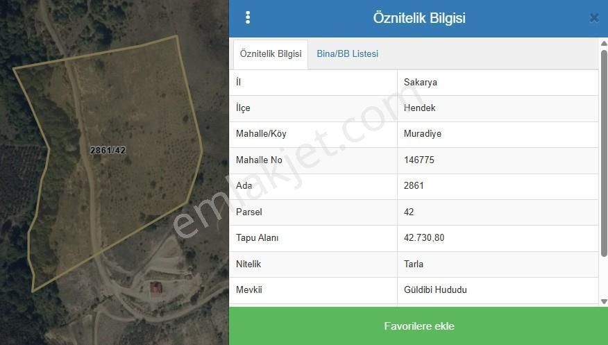 Sakarya-hendek-muradiyede Satılık 42.100m2 Tarla