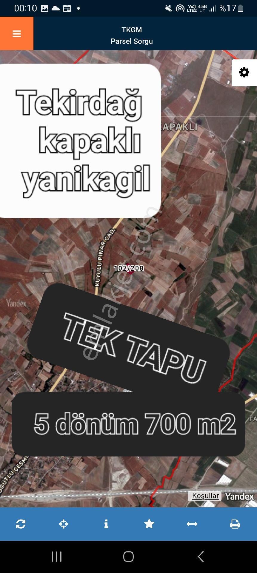 Kapaklı Yanikağil Da Satılık 6 Dönüm Yer
