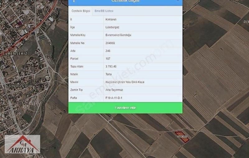 Kırklareli Lüleburgaz Evrensekiz Gündoğdu 252m2 Yerimiz Satılık