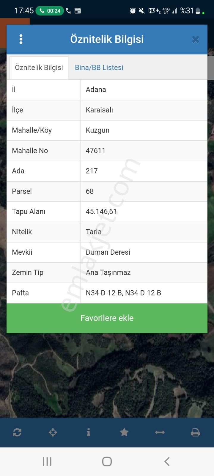 *adana* Karaisalı* Kuzgun* 45146m2 Tarla *217ada 68 Parsel* 16,000,000tl* İmara Girecek Yer*