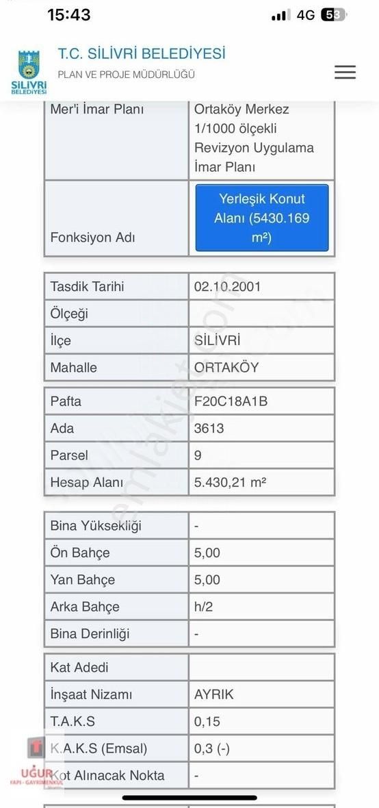 Silivri Ortaköy Satılık Arsa