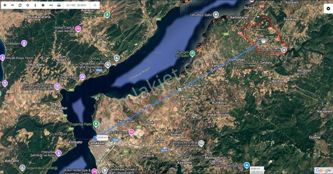 Çanakkale Lapseki'de 1233 M2 Tek Tapu Satılık Yatırımlık Arsa
