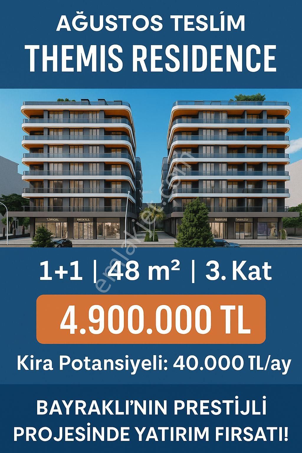 Bayraklı Themis Residence 1+1 – Ağustos Teslim – Yatırımlık Fırsat!