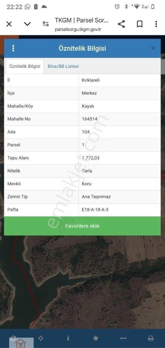Viola Gayrımenkulden Kırklareli Kayalı Köyünde Baraj Kenarı Hobi Bahçesi Yapmaya Uygun Satılık Tarla