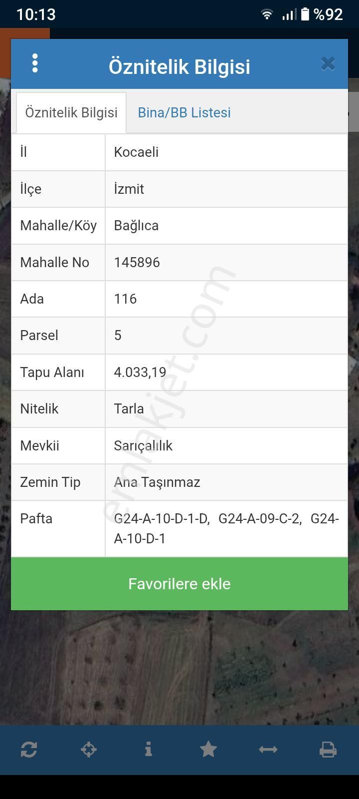 İzmit Bağlıcada Satılık Tarla