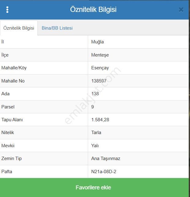 Muğla Menteşe Esençay ' Da 1584m² Satılık Yatırımlık Tarla
