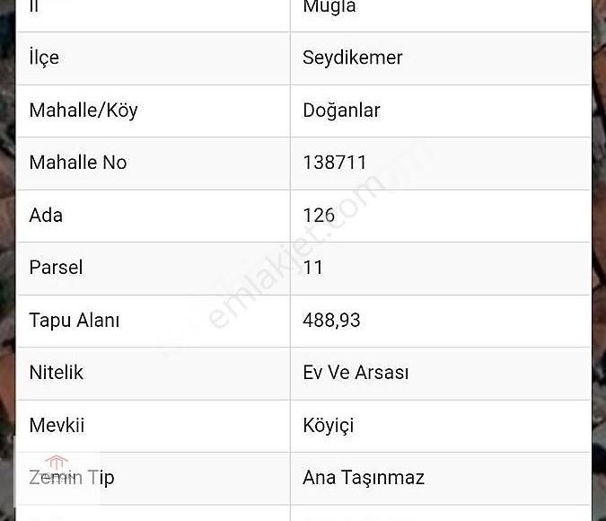 Seydikemer Doğanlarda 488 M2 Köy İçi İmarlı Tarla