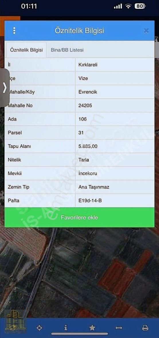 Işaldan Kırklareli Vize Evrencikte Asfalt Cephe Hisseli Arsa