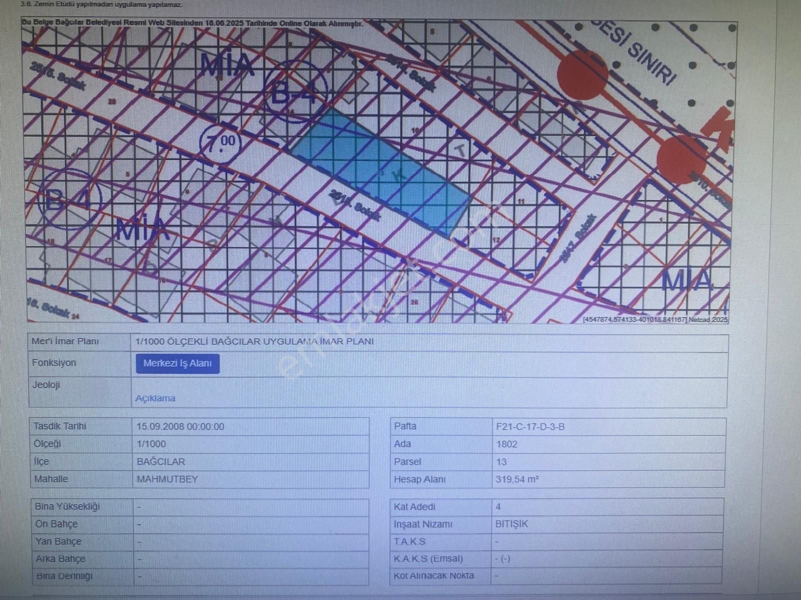 Mahmutbey' Mia,da Kaçırılmayacak Çok Değerli İmarlı 319 Mt Arsa Satılık