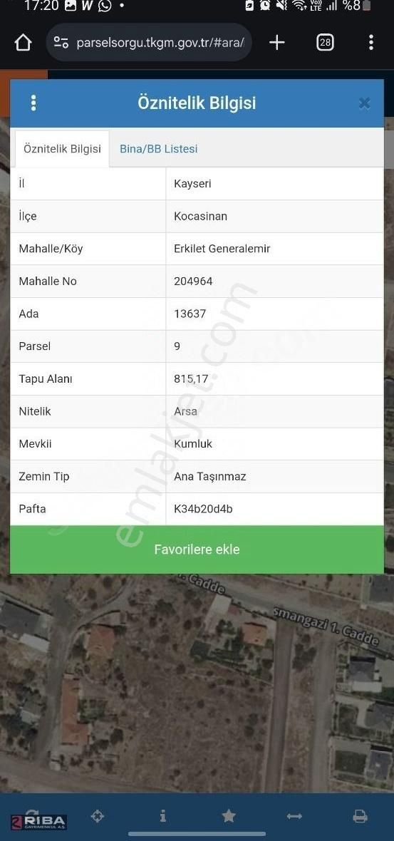 Erkilet General Emirde Tek Tapu Temiz Villa Parseli
