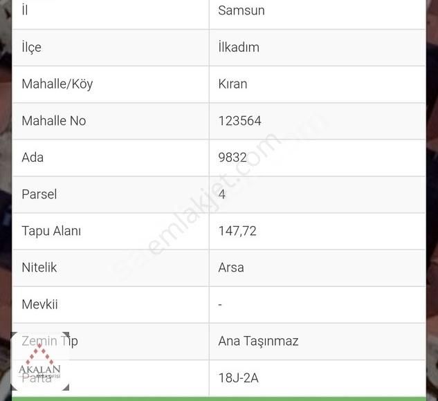 İlkadım Kıran Eğitim Araştırmaya 250 Mt 4 Kata İmarlı Arsa
