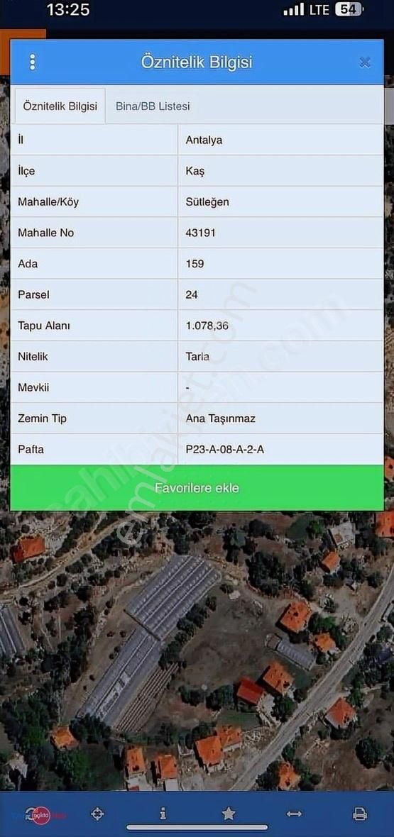 Kaş Sütleğen Merkezde 1078 M2 Satılık Parsel