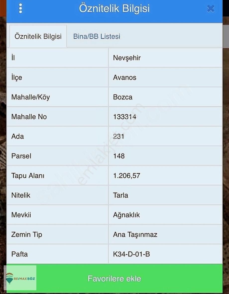 Avanos Bozca Da 1207m2 Satılık Bahçe Yolu Var Elektrik Su Yakını