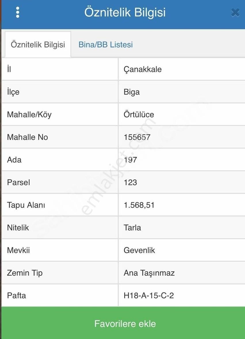 Çanakkale Biga Örtülüce De Satılık Tarla 1569 Metre²