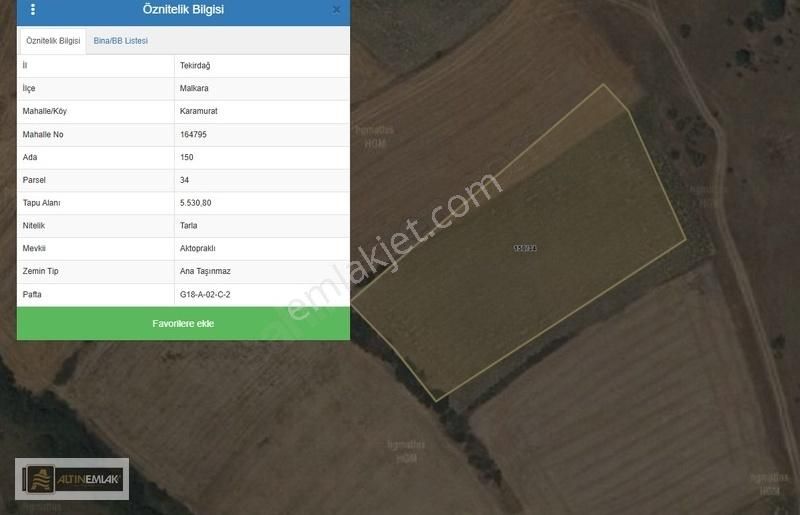 Tekirdağ Malkara Karamuratlı'da Meraya Cepheli 5530 M2 Tarla