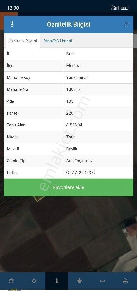 Bolu Merkez Yenice Pınar Köyünde Satılık Tarla