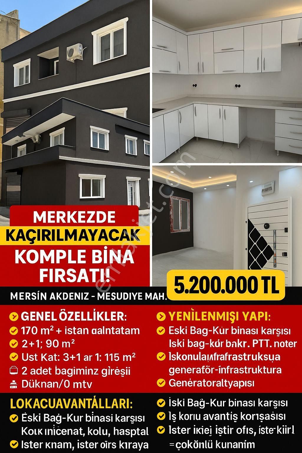 🏢✨ Merkezde Kaçırılmayacak Komple Bina Fırsatı!📍 Mersin Akdeniz – Mesudiye Mah.