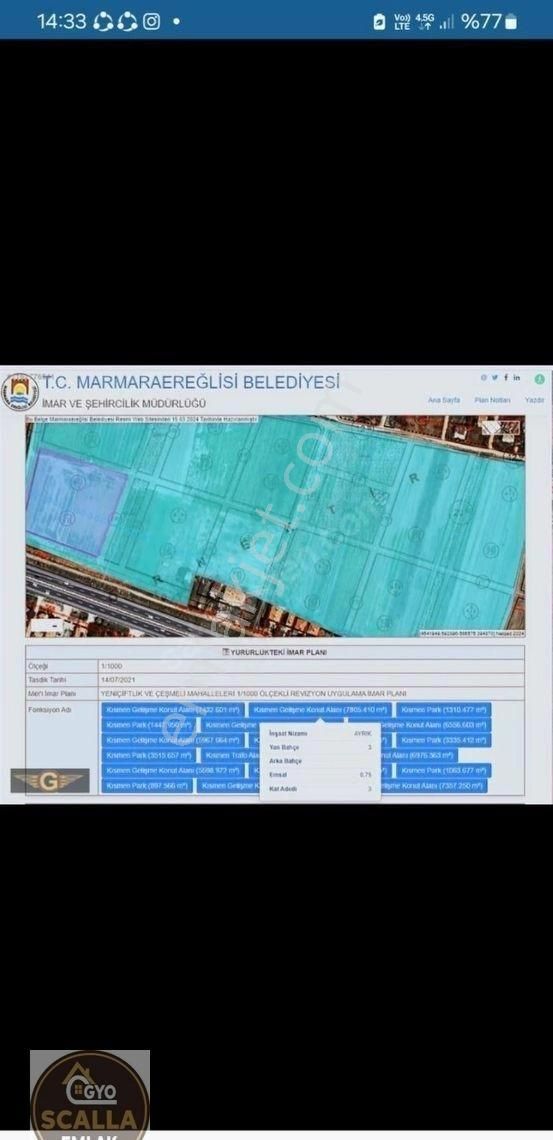 Tekirdağ Marmaraereğlisinde İmar Planına Alınmış Arsa