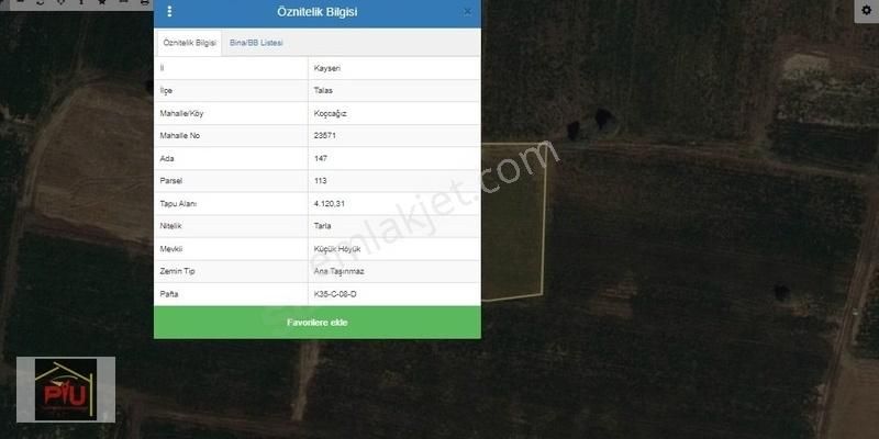 Talas Koçcağızda Satılık 4120 M2 Tarla