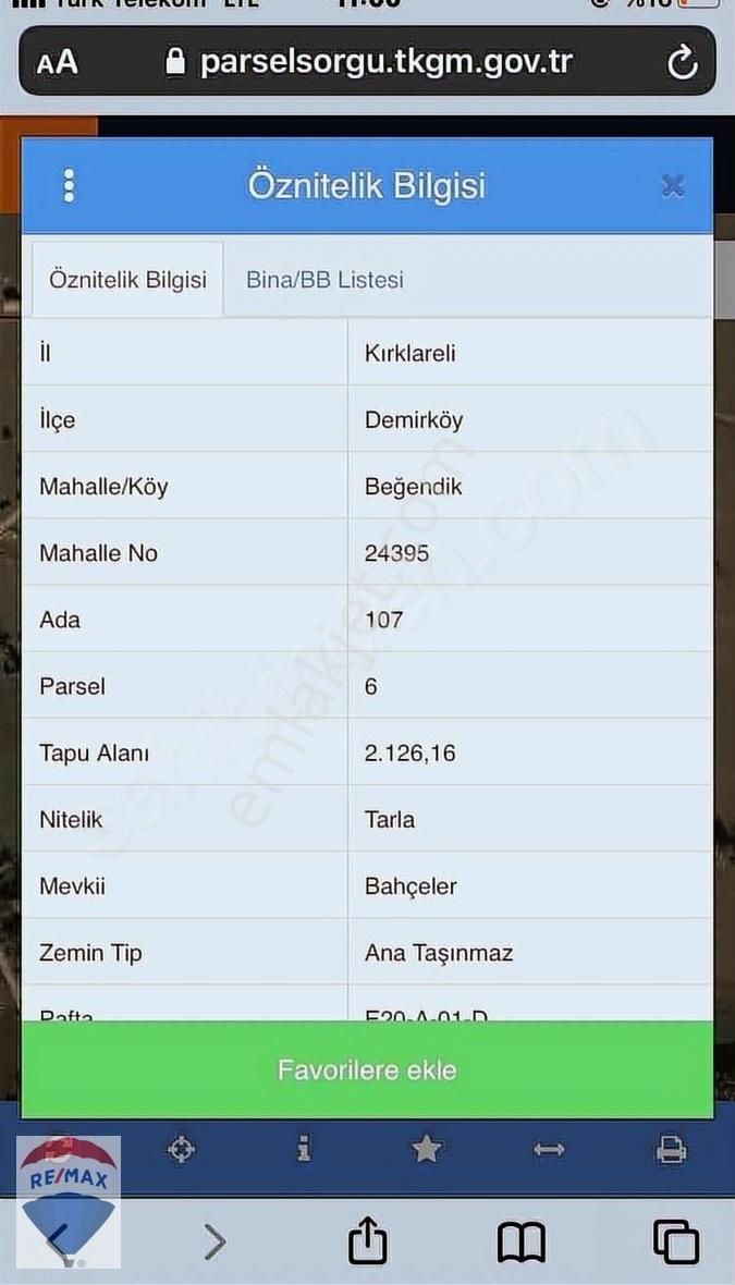 İğneada Beğendik Köyünde 2126 M2 Satılık %60 İmarlı Arsa