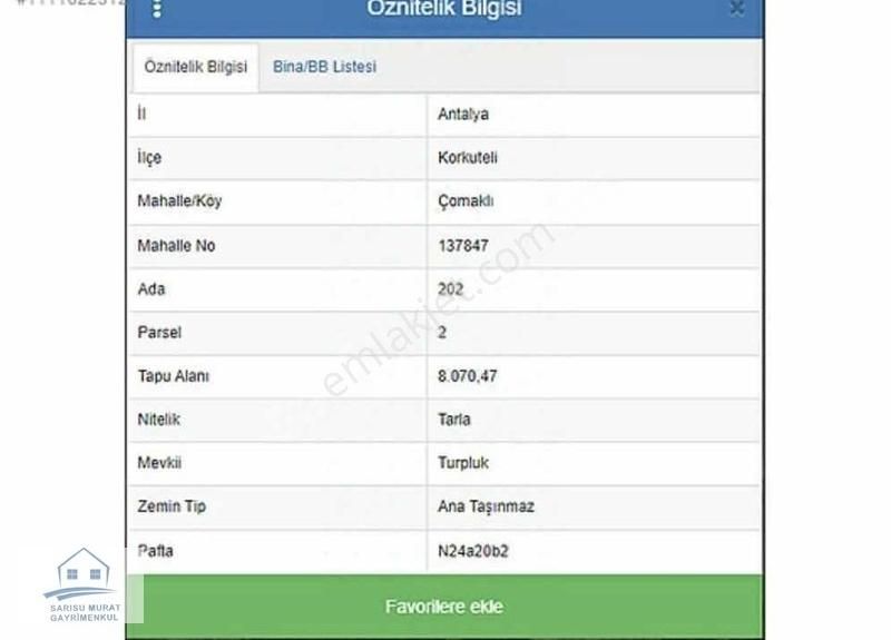 Korkuteli Çomaklı'da Satılık 8.070m2 Tarla
